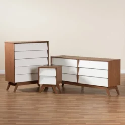 3pc Hildon Two-Tone Wood Storage Set White/Walnut Brown - Baxton Studio -DreamNest Store GUEST 43954d0f 9c78 4b21 95ae 2aad557e093f