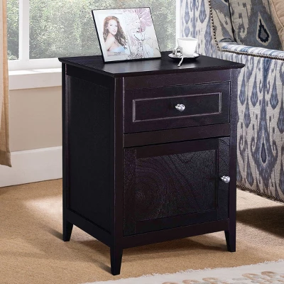 Costway End Table Nightstand Living Room Furniture Espresso Beechwood 2 Costway End Table Nightstand Living Room Furniture Espresso Beechwood - Image 2