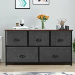 Costway 5 Drawers Dresser Storage Unit Side Table Display Organizer Dorm Room Wood Black -DreamNest Store GUEST 43ea4028 6ffe 4983 ac6e 04300ec9d254