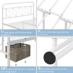 Yaheetech Queen Size Vintage Metal Bed Frame With Headboard, White -DreamNest Store GUEST 43f2bc2a 655d 49ef ab5b 839b579d9390