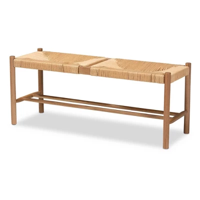 Saura Oak Wood Hemp Dining Bench Brown - Baxton Studio 2 Saura Oak Wood Hemp Dining Bench Brown - Baxton Studio - Image 2