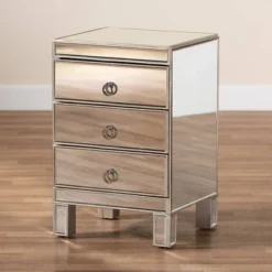 Ewan Mirrored 3 Drawer Nightstand Silver - Baxton Studio -DreamNest Store GUEST 45259b72 e016 4aa8 8642 0d6c01d7d5d8