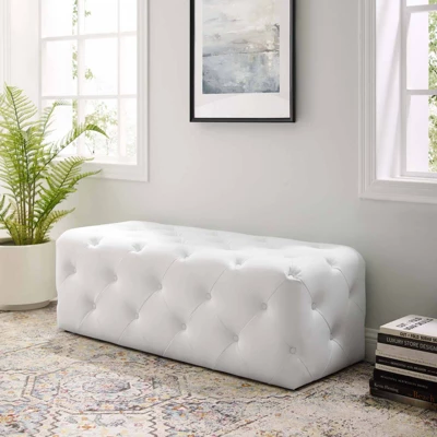 48" Amour Tufted Button Entryway Faux Leather Bench White - Modway 8 48" Amour Tufted Button Entryway Faux Leather Bench White - Modway - Image 8