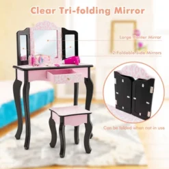 Costway Kid Vanity Set Wooden Makeup Table Stool Tri-Folding Mirror Leopard Print Pink 15 Costway Kid Vanity Set Wooden Makeup Table Stool Tri-Folding Mirror Leopard Print Pink -DreamNest Store GUEST 4570fa81 c273 46d6 a114 01f966157950