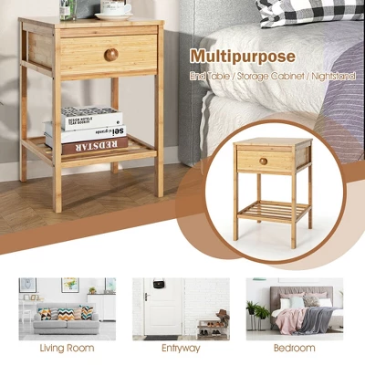 Costway Bamboo Nightstand Natural Side End Table W/Drawer For Living Room Bedroom 7 Costway Bamboo Nightstand Natural Side End Table W/Drawer For Living Room Bedroom - Image 7