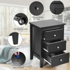 Costway Nightstand End Beside Sofa Table Cabinet W/ 3 Drawers Bedroom Furniture Black -DreamNest Store GUEST 461bf82d 5209 4599 9e6b cf488ccbd1d3