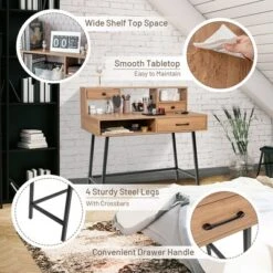 Costway Makeup Vanity Table Computer Writing Desk Storage With Drawer Shelf Industrial -DreamNest Store GUEST 46735034 00b1 4f0f 8d32 0da8d4c25923