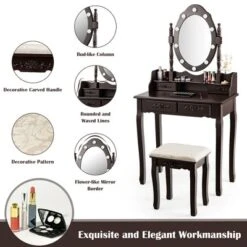 Costway Makeup Vanity Dressing Table Set W/10 Dimmable Bulbs Cushioned Stool -DreamNest Store GUEST 470499f7 a265 43d9 b859 d48f4dc0c026