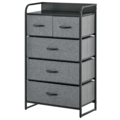 HOMCOM 5-Drawer Fabric Dresser Tower, 4-Tier Storage Organizer With Steel Frame For Hallway, Bedroom And Closet, Gray 7 HOMCOM 5-Drawer Fabric Dresser Tower, 4-Tier Storage Organizer With Steel Frame For Hallway, Bedroom And Closet, Gray -DreamNest Store GUEST 486ad5b9 9a38 4688 8334 b046348ca417