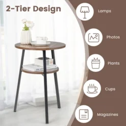 Costway 2PCS 2-Tier Bedside End Table Round Nightstand For Bedroom Living Room Brown/Walnut -DreamNest Store GUEST 4941922a ca58 4bf7 b8e4 ca4ae1533c1c
