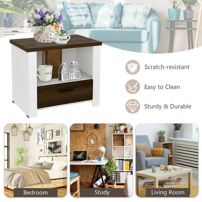 Costway 2PCS Accent Nightstand Drawer And Open Shelf Sofa End Table Bedroom Living Room 6 Costway 2PCS Accent Nightstand Drawer And Open Shelf Sofa End Table Bedroom Living Room - Image 6