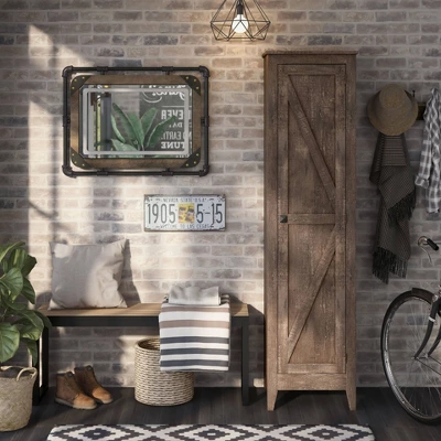 2pc Doney Armoire And Led Mirror Set Reclaimed Oak - MiBasics 1 2pc Doney Armoire And Led Mirror Set Reclaimed Oak - MiBasics