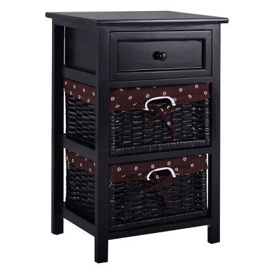 Costway Black Night Stand 3 Tiers 1 Drawer Bedside End Table Organizer Wood W/2 Baskets 9 Costway Black Night Stand 3 Tiers 1 Drawer Bedside End Table Organizer Wood W/2 Baskets - Image 9