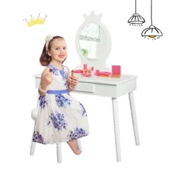Costway Kids Vanity Makeup Table & Chair Set Make Up Stool Play Set For Children -DreamNest Store GUEST 4ad2da39 f72b 4a88 b12c 0030da7e0fa8