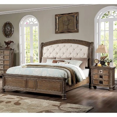 3pc Lellen Bedroom Set With 2 Nightstands Beige/Rustic Natural Tone - HOMES: Inside + Out 1 3pc Lellen Bedroom Set With 2 Nightstands Beige/Rustic Natural Tone - HOMES: Inside + Out