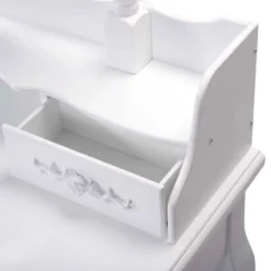 Tangkula Oval Mirror 4 Drawer Vanity Mirror Makeup Table W/ Cushioned Stool White -DreamNest Store GUEST 4b84df7c a88d 451d af3b c5ed6c3a7075