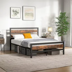 Costway Full/Queen Industrial Metal Platform Bed Frame Rustic Headboard Mattress Foundation -DreamNest Store GUEST 4be7c000 ca42 4e98 80a7 843fd68bedcb