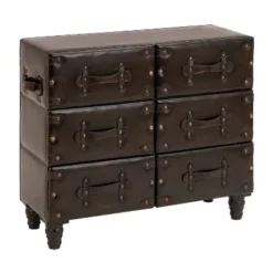 Traditional 6 Drawer Faux Leather Chest Black - Olivia & May
