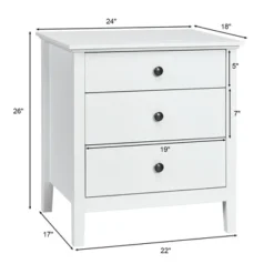Costway Nightstand Beside End Side Table Accent Table Organizer W/3 Drawers White