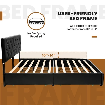 Costway Upholstered Platform Bed W/ 4 Drawers PU Leather Button Tufted Headboard 8 Costway Upholstered Platform Bed W/ 4 Drawers PU Leather Button Tufted Headboard - Image 8