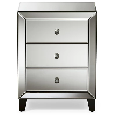 Chevron Modern And Contemporary Hollywood Regency Glamour Style Mirrored 3 - Drawers Nightstand Bedside Table - Baxton Studio 1 Chevron Modern And Contemporary Hollywood Regency Glamour Style Mirrored 3 - Drawers Nightstand Bedside Table - Baxton Studio