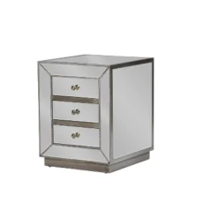 Currin Contemporary Mirror 3 Drawer Nightstand Silver - Baxton Studio
