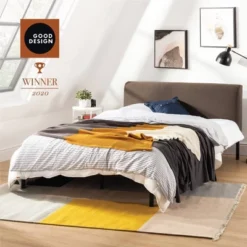 Bree Metal Platform Bed With Curved Upholstered Headboard - Mellow