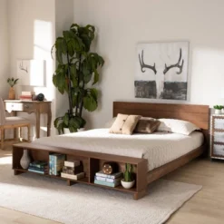 Regina Wood Platform Storage Bed With Built-In Shelves Ash Walnut - Baxton Studio -DreamNest Store GUEST 4f52baea f286 4845 9c65 cda38ed33ec2