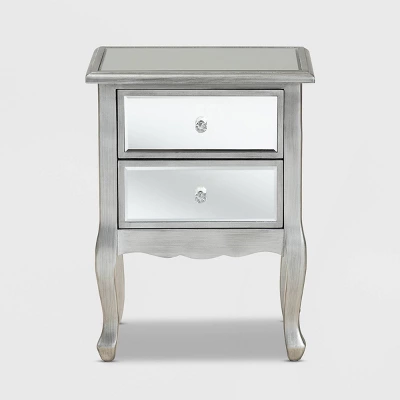 Leonie Wood And Mirrored Glass 2 Drawer Nightstand Silver - Baxton Studio 2 Leonie Wood And Mirrored Glass 2 Drawer Nightstand Silver - Baxton Studio - Image 2