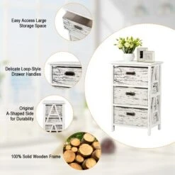 Chest W/3 Fabric Drawers Vintage Wood Frame End Table Side Sofa Table Nightstand -DreamNest Store GUEST 5075cd85 9ed2 4f6e 98b0 a0924a802a93