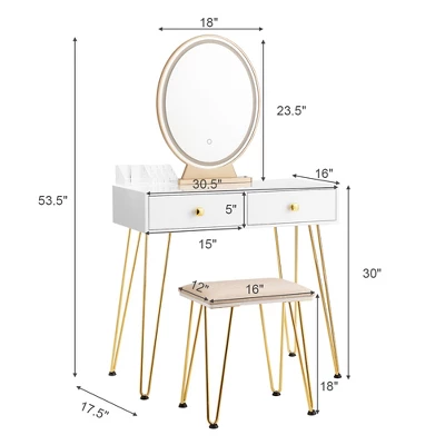 Costway Vanity Makeup Dressing Table W/ 3 Lighting Modes Mirror Touch Switch White 3 Costway Vanity Makeup Dressing Table W/ 3 Lighting Modes Mirror Touch Switch White - Image 3
