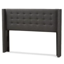 King Ginaro Modern And Contemporary Fabric Button Tufted Nail Head Winged Headboard Dark Gray - Baxton Studio