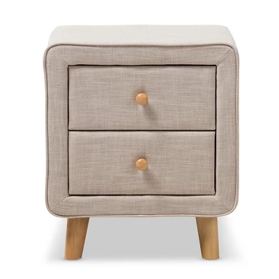 Jonesy Mid - Century Linen Upholstered 2 - Drawer Nightstand - Buff Beige - Baxton Studio 1 Jonesy Mid - Century Linen Upholstered 2 - Drawer Nightstand - Buff Beige - Baxton Studio