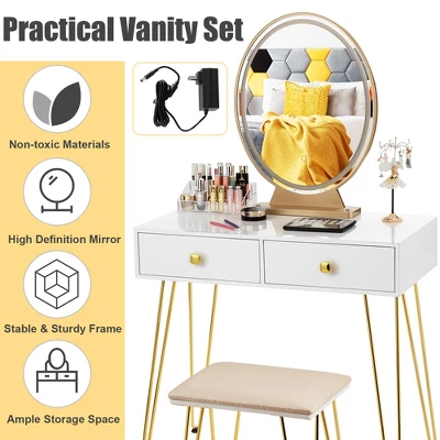 Costway Vanity Makeup Dressing Table W/ 3 Lighting Modes Mirror Touch Switch White 5 Costway Vanity Makeup Dressing Table W/ 3 Lighting Modes Mirror Touch Switch White - Image 5