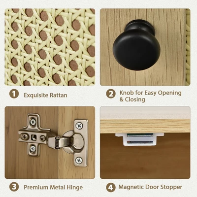 Costway 2PCS Nightstand W/ Cabinet Wooden Side End Table Rattan Decorated Door Oak 7 Costway 2PCS Nightstand W/ Cabinet Wooden Side End Table Rattan Decorated Door Oak - Image 7