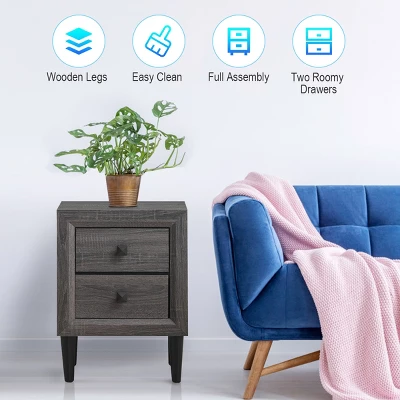 Costway 2PCS Nightstand W/2 Drawer Multipurpose Retro Grey Bedside Table Fully Assembled 7 Costway 2PCS Nightstand W/2 Drawer Multipurpose Retro Grey Bedside Table Fully Assembled - Image 7