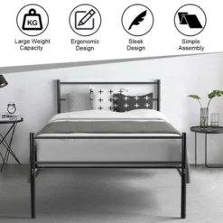 Costway Twin Size Metal Bed Frame Platform Mattress Foundation W/ Headboard Black -DreamNest Store GUEST 528d89b6 5934 4348 bf03 a3339a26bc08