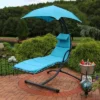 Sunnydaze Decor Sunnydaze Outdoor Hanging Chaise Floating Lounge Chair With Canopy Umbrella And Arc Stand