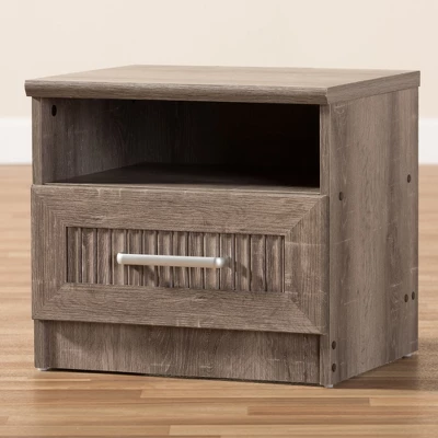 Gallia Modern And Contemporary Oak Finished 1 Drawer Nightstand Brown - Baxton Studio 7 Gallia Modern And Contemporary Oak Finished 1 Drawer Nightstand Brown - Baxton Studio - Image 7