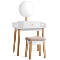 Costway Wooden Vanity Makeup Dressing Table Stool Round W/Drawer 15 Costway Wooden Vanity Makeup Dressing Table Stool Round W/Drawer -DreamNest Store GUEST 53bb025d a1ef 4556 9f60 5c660748b55f