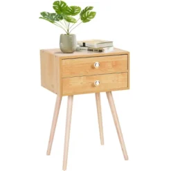 Costway Mid Century Modern 2 Drawers Nightstand In Natural Sofa Side Table End Table -DreamNest Store GUEST 53d839ca 86b9 440a 97d4 6d392b8dc77d