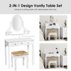 Costway Vanity Table Dressing Table 5 Make Up Table Stool -DreamNest Store GUEST 53fffcbf beb3 490e 92aa b6e0fefca3a6