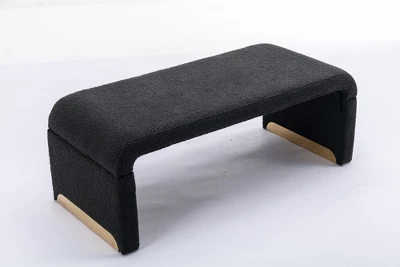 Lily 43.31" Faux Shearling Fabric Look Upholstered Waterfall Bench With Gold Metal Legs-Maison Boucle 3 Lily 43.31" Faux Shearling Fabric Look Upholstered Waterfall Bench With Gold Metal Legs-Maison Boucle - Image 3