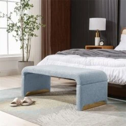 Lily 43.31" Faux Shearling Fabric Look Upholstered Waterfall Bench With Gold Metal Legs-Maison Boucle 25 Lily 43.31" Faux Shearling Fabric Look Upholstered Waterfall Bench With Gold Metal Legs-Maison Boucle -DreamNest Store GUEST 5492c564 cf89 4a7d b982 de946763ddbf