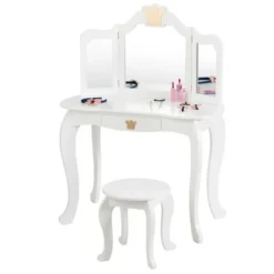 Costway Kids Makeup Dressing Table Chair Set Princess Vanity & Tri-folding Mirror -DreamNest Store GUEST 549428e0 8d87 4399 9f0b 13662cc26a54