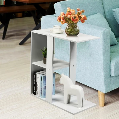 Costway 3-tier Side Table W/Storage Shelf Space-saving Nightstand White 3 Costway 3-tier Side Table W/Storage Shelf Space-saving Nightstand White - Image 3