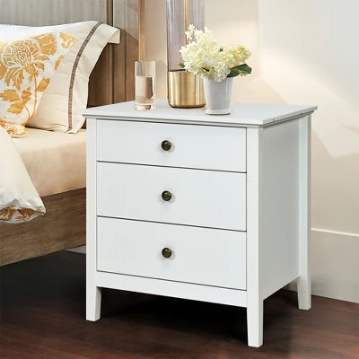 Costway Nightstand Beside End Side Table Accent Table Organizer W/3 Drawers White 3 Costway Nightstand Beside End Side Table Accent Table Organizer W/3 Drawers White - Image 3