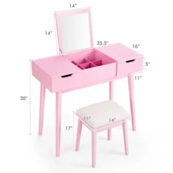 Costway Vanity Table Set W/ Flip Top Mirror Drawers 9 Dividers Makeup Writing Desk -DreamNest Store GUEST 552cba56 60ef 4cde 9591 3e47cf2ffc50