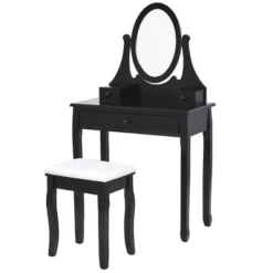 Tangkula Mirrored Dressing Table Wooden Vanity Makeup Unit W/ Cushioned Stool -DreamNest Store GUEST 5559260f 86d5 4be4 affd a2ab098a1b65