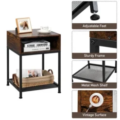 Costway Set Of 2 Industrial Nightstand End Side Table W/ Compartment & Mesh Shelf 15 Costway Set Of 2 Industrial Nightstand End Side Table W/ Compartment & Mesh Shelf -DreamNest Store GUEST 55af983b 8fdd 444c ae2c ccf6bc00e38a